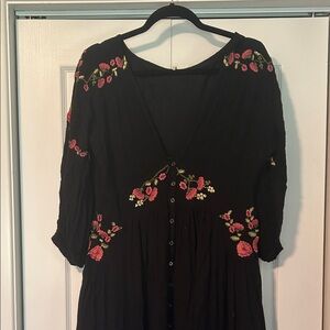 Free People Black Dress with Pink Floral Embroidery